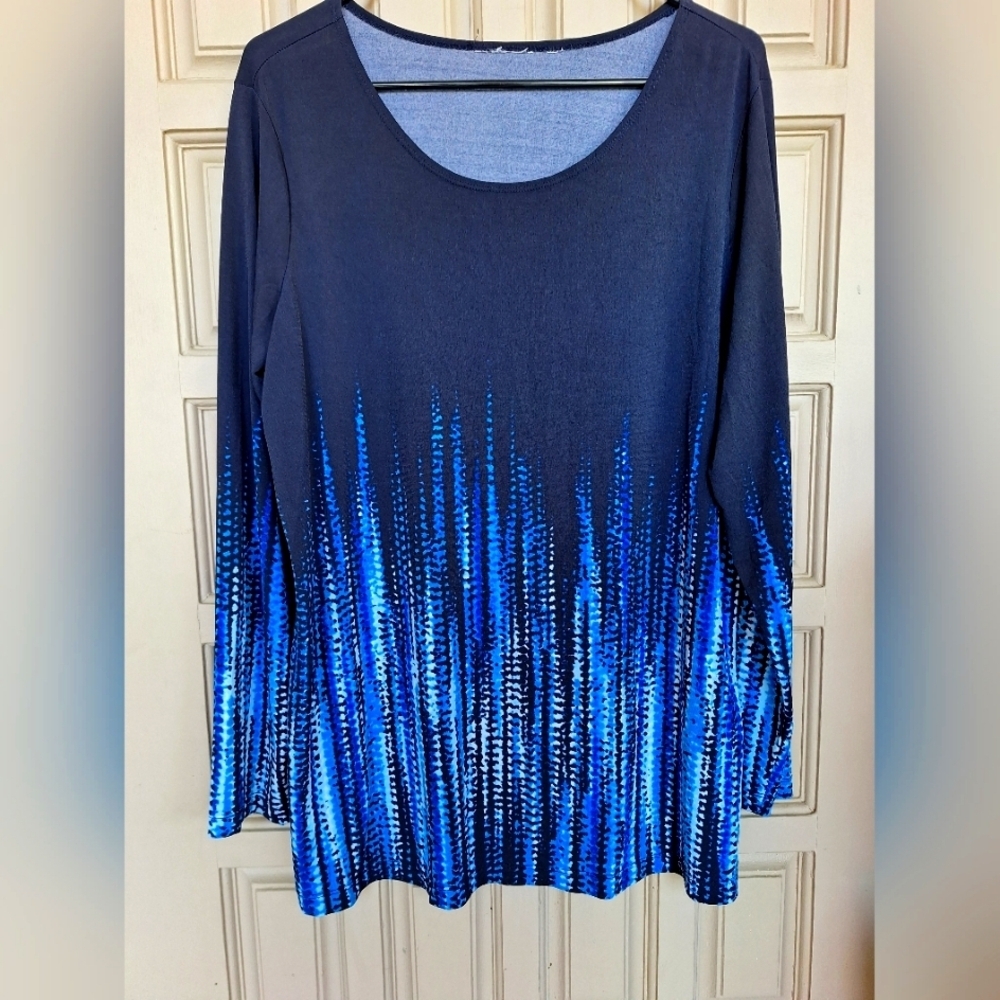 Susan Graver QVC Pullover Blue/Black Gradient SzXL Round Neck Long Sleeves